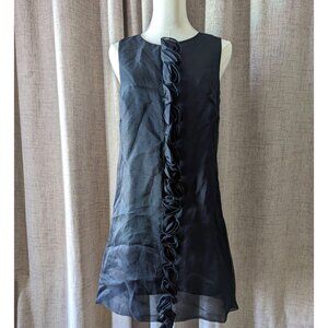 Lotus Grace Black Silk Dress W/ Floral Ruffle Front Size 4 Made In USA NWT New